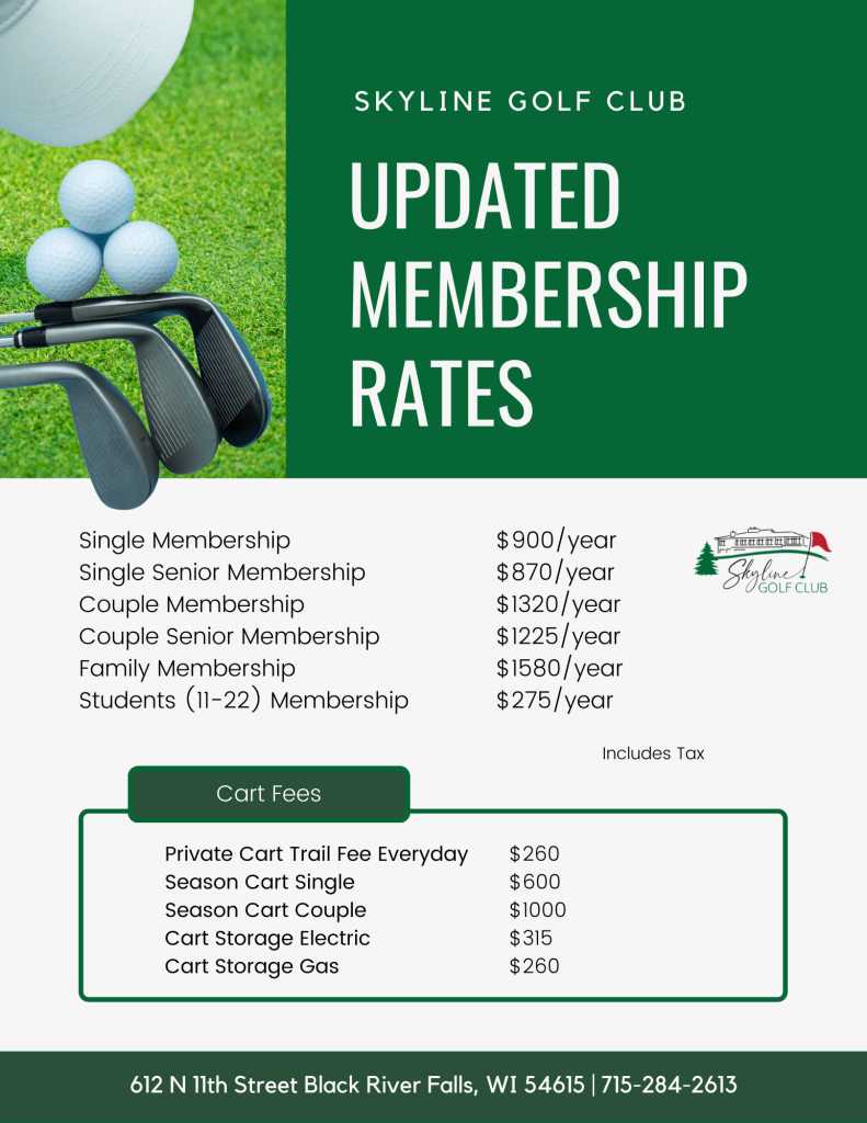 2023 Membership Rates - Skyline Golf Course