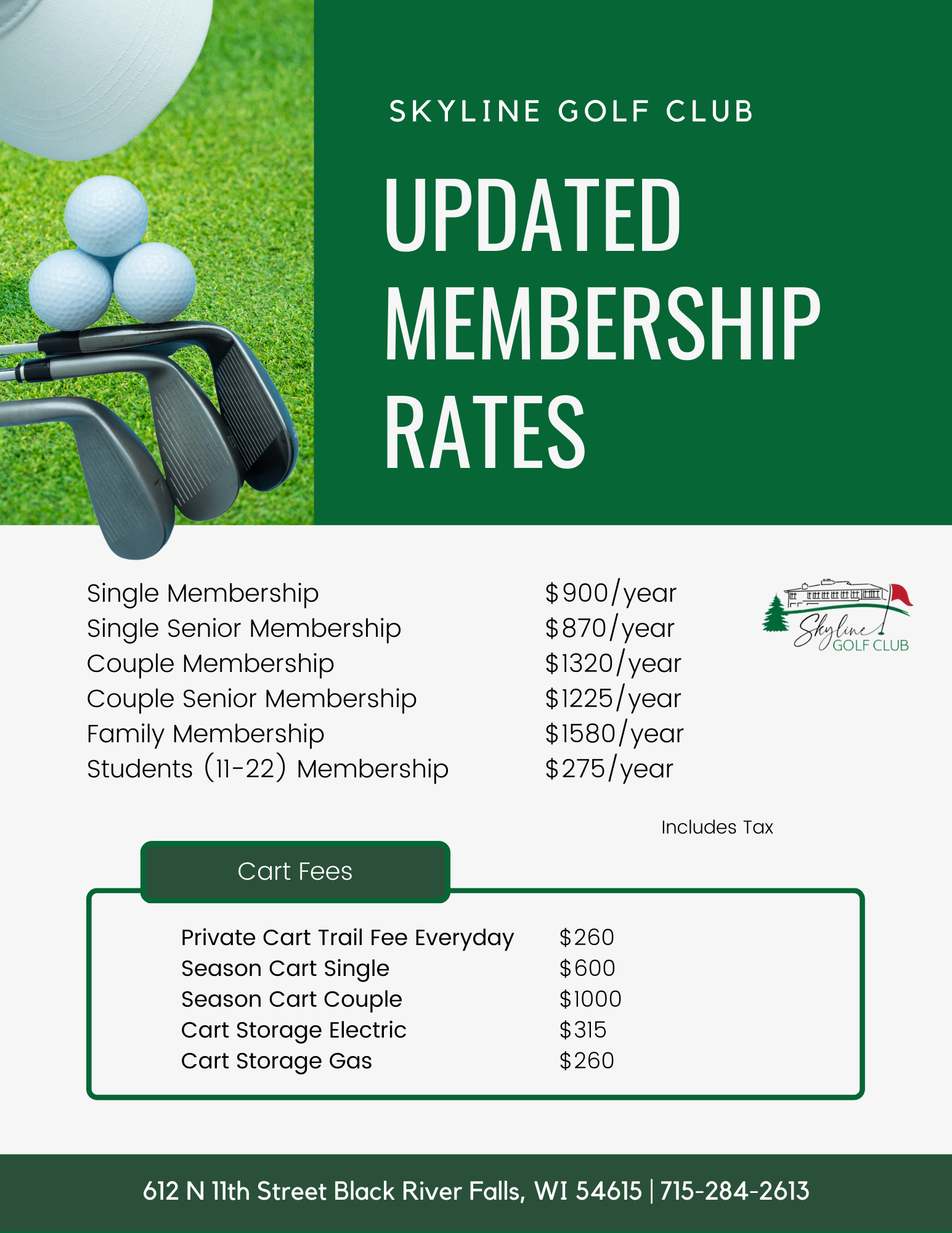 2023 Membership Rates - Skyline Golf Course